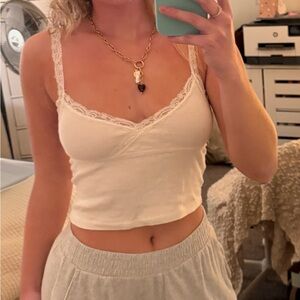 Brandy Melville Lace Trim White Camisole